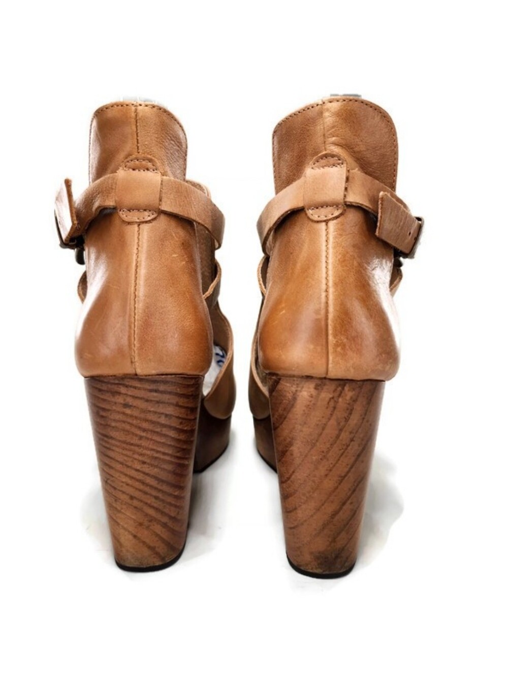 Free People Cedar Tan Smooth Leather Wooden High Heel Platform Clogs - Picture 10 of 14